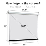 100"Projection Screen Manual Pull Down 16:9 HD Projector Home Theaters 3D Movie  757510702671