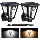 2 Pack Solar Wall Lights Solar Lantern Outdoor with USB Charging 8 Lighting Mode
