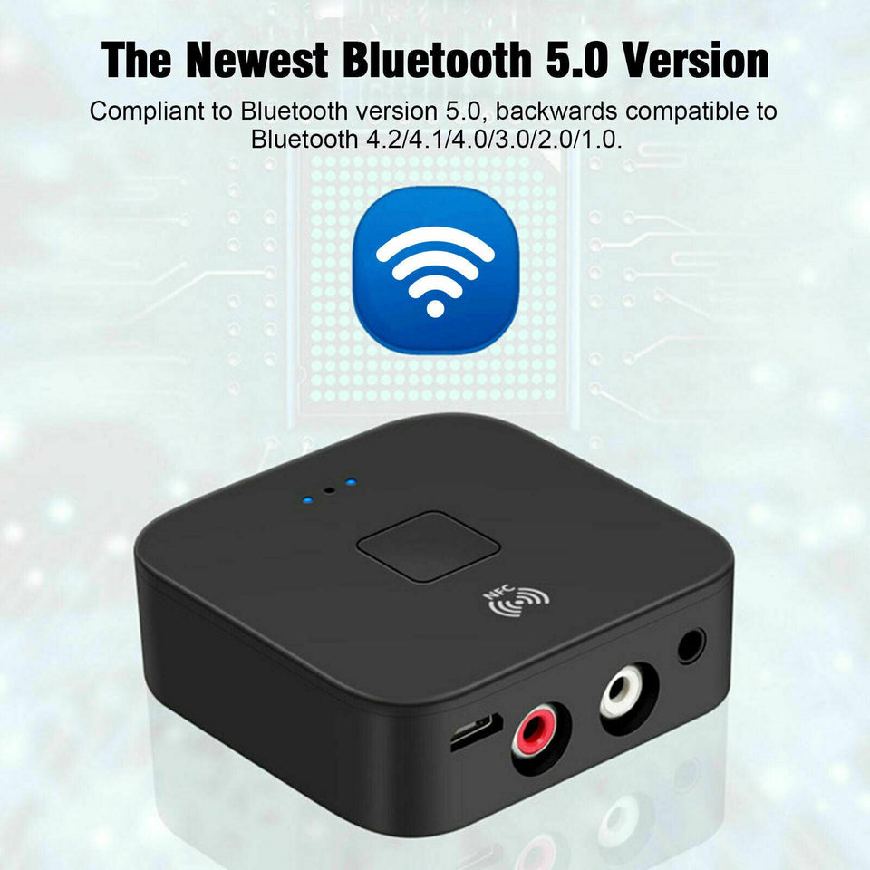 Bluetooth 5.0 Receiver Wireless 3.5mm Jack AUX NFC to 2 RCA Audio Stereo Adapter