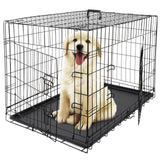 24" 36" 42" Durable Dog Crate Kennel Folding Metal Pet Cage 2 Door With Tray Pan
