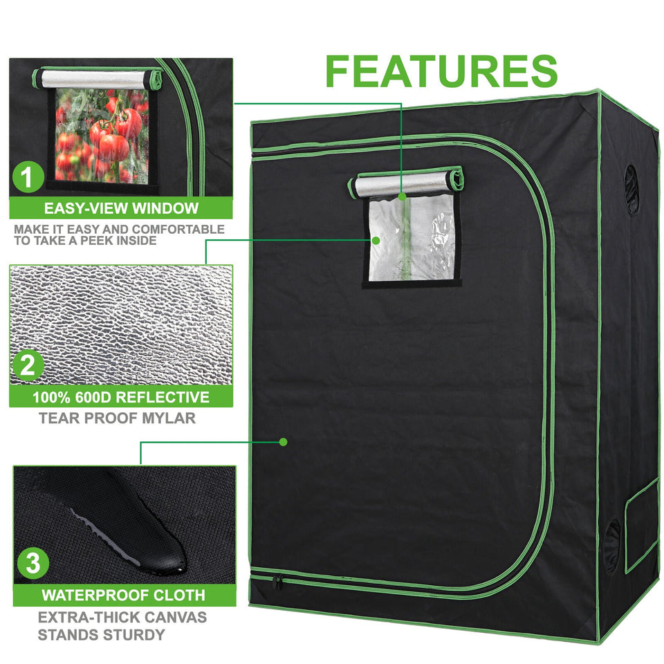 48"x24"x60" Mylar Hydroponic Grow Tent with Observation Window and Floor Tray