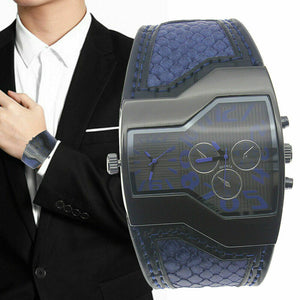Mens Sports Irregular Dual Time Zone Leather Date Quartz Analog Wrist Watch Best