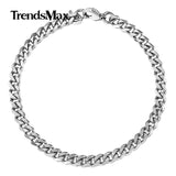 5MM 10" Curb Cuban Link Anklet Bracelet Silver Stainless Steel Chain for Women