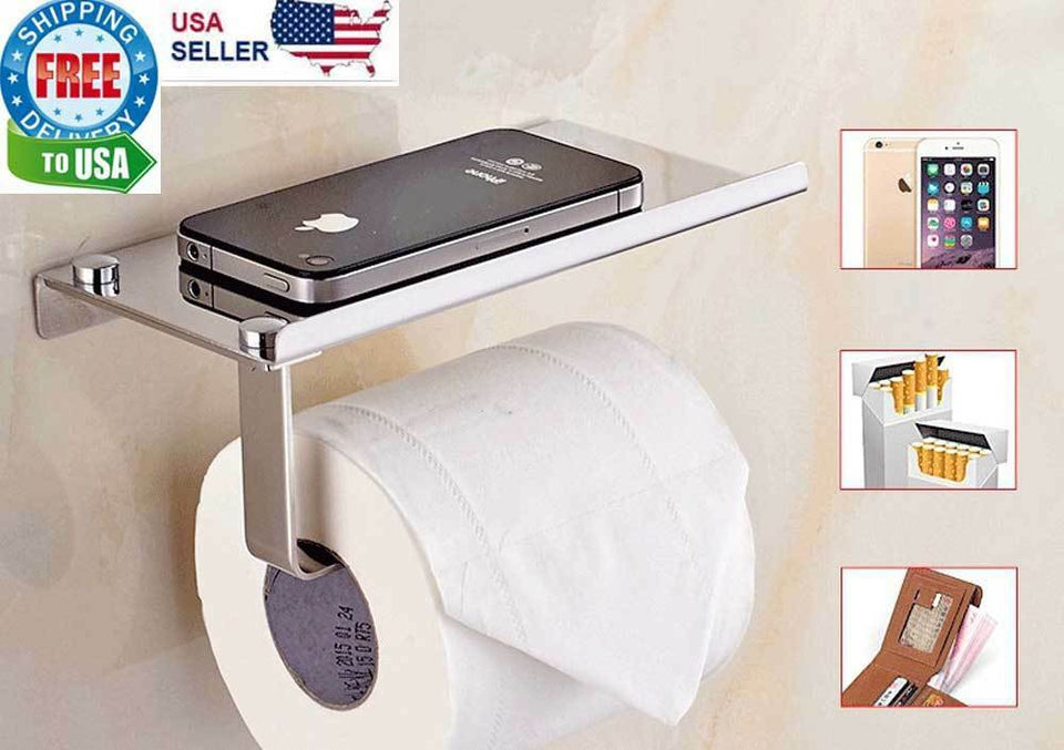 Toilet Paper Holder with Mobile Phone Storage Shelf Holders Wall Mounted Rack