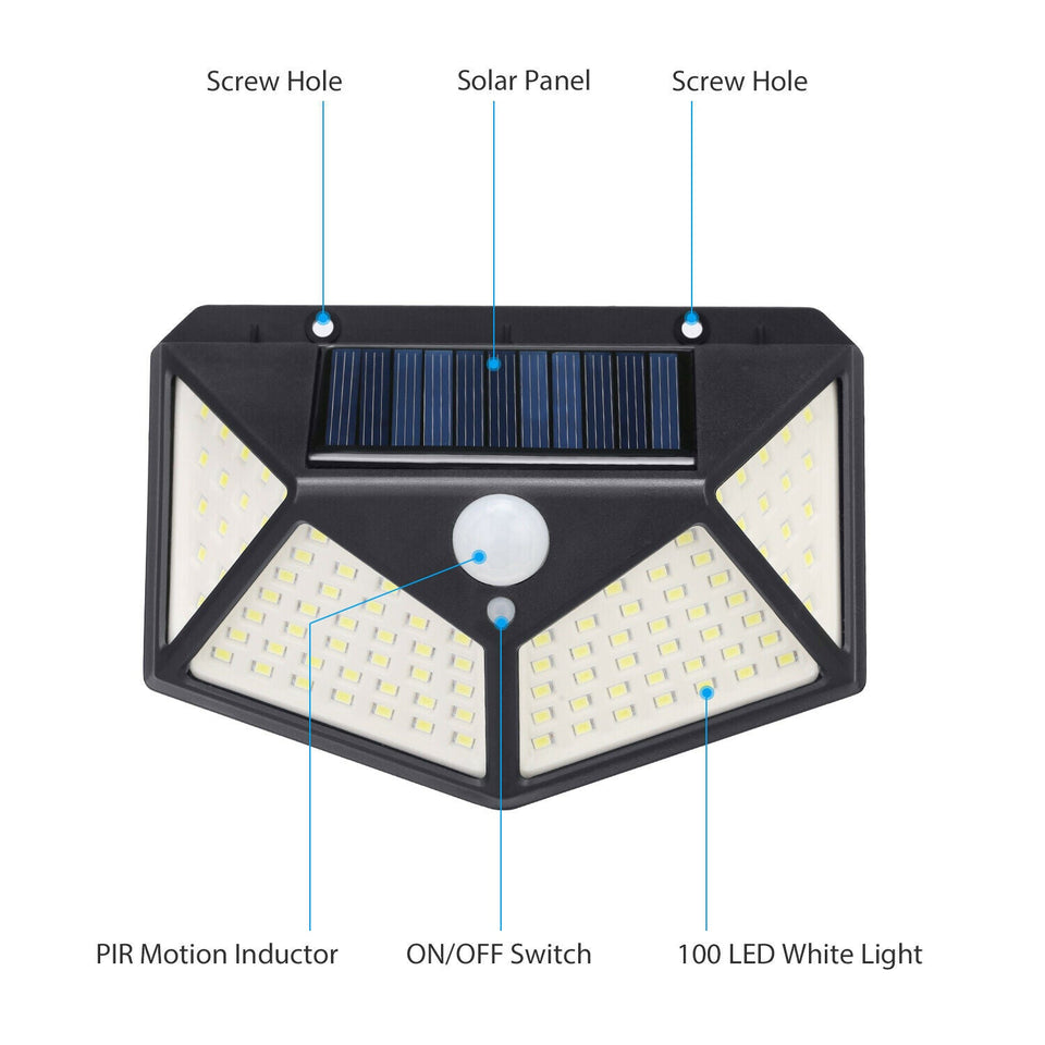 2 Solar Power 100 LED Light PIR Motion Sensor Outdoor Security Lamp Wall Garden