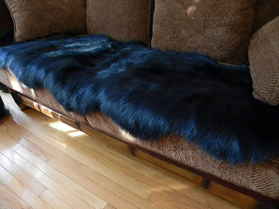 Sheepskin Luxury Rug Fluffy Soft Faux Fur Area Rug  Floor Dark Blue 2x6ft FLUFFY