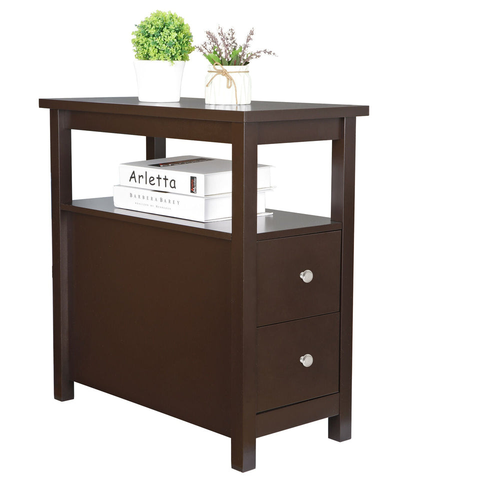 Chairside End Table with 2 Drawer and Shelf Narrow Nightstand for Living Room 758277381970