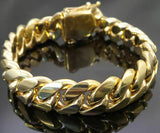 Mens Miami Cuban Link Chain Bracelet Solid 14k Gold Plated Stainless Steel Chain