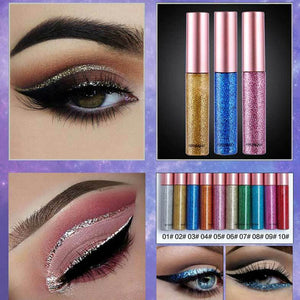 10 Colors GLITTER Waterproof Eyeshadow Liquid Eyeliner Makeup Shimmer Metallic