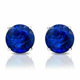.925 Sterling Silver 2 ctw Cut Blue Sapphire Round Stud Earrings 6MM