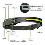 COB+LED Motion Sensor Headlamp USB Rechargeable Headlight Torch Flashlight USA