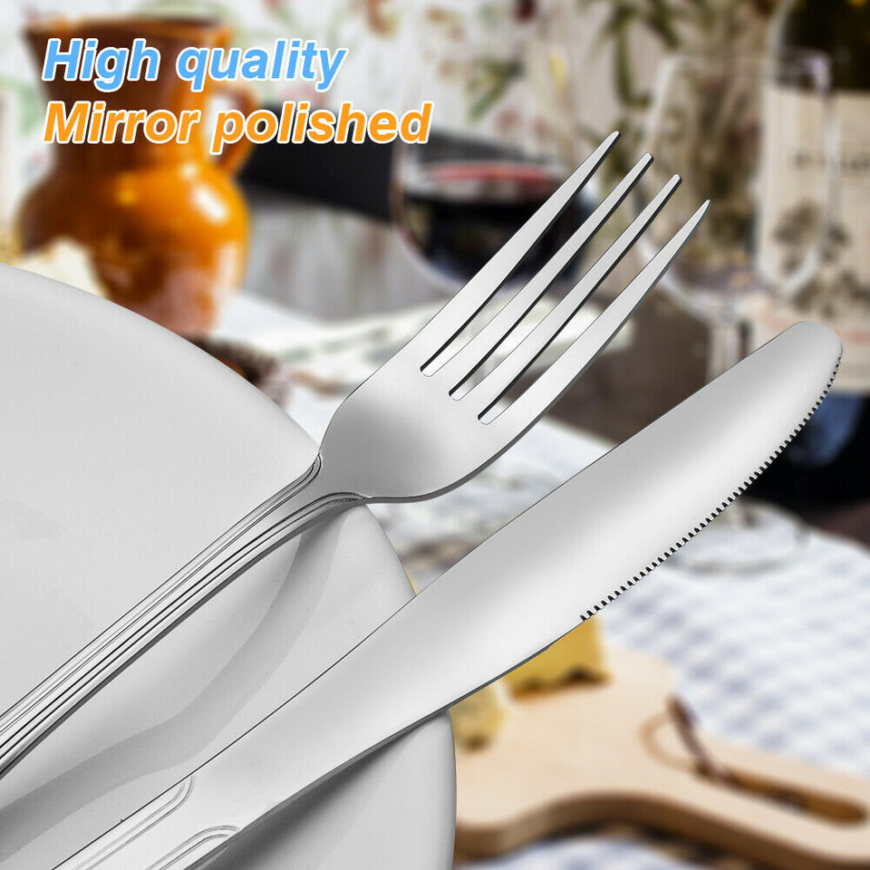 10/20/40/60 Pcs Flatware Cutlery Set Stainless Steel Silverware Kitchen Service