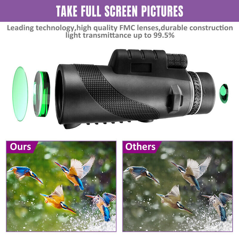 50X60 Zoom Optical HD Lens Monocular Telescope + Tripod + Clip for Cell Phone