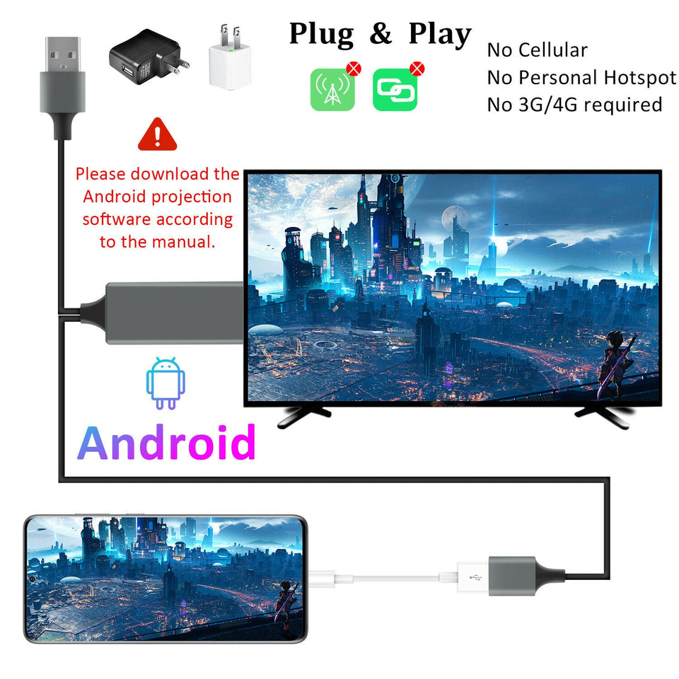 1080P HDMI Mirroring Cable Phone to TV Adapter For iPhone/Samsung/iPad/Android 737123730834