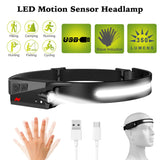 COB+LED Motion Sensor Headlamp USB Rechargeable Headlight Torch Flashlight USA