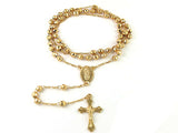 18K Gold Plated 24" Diamond Cut  Rosary Jesus Cross Charm Necklace