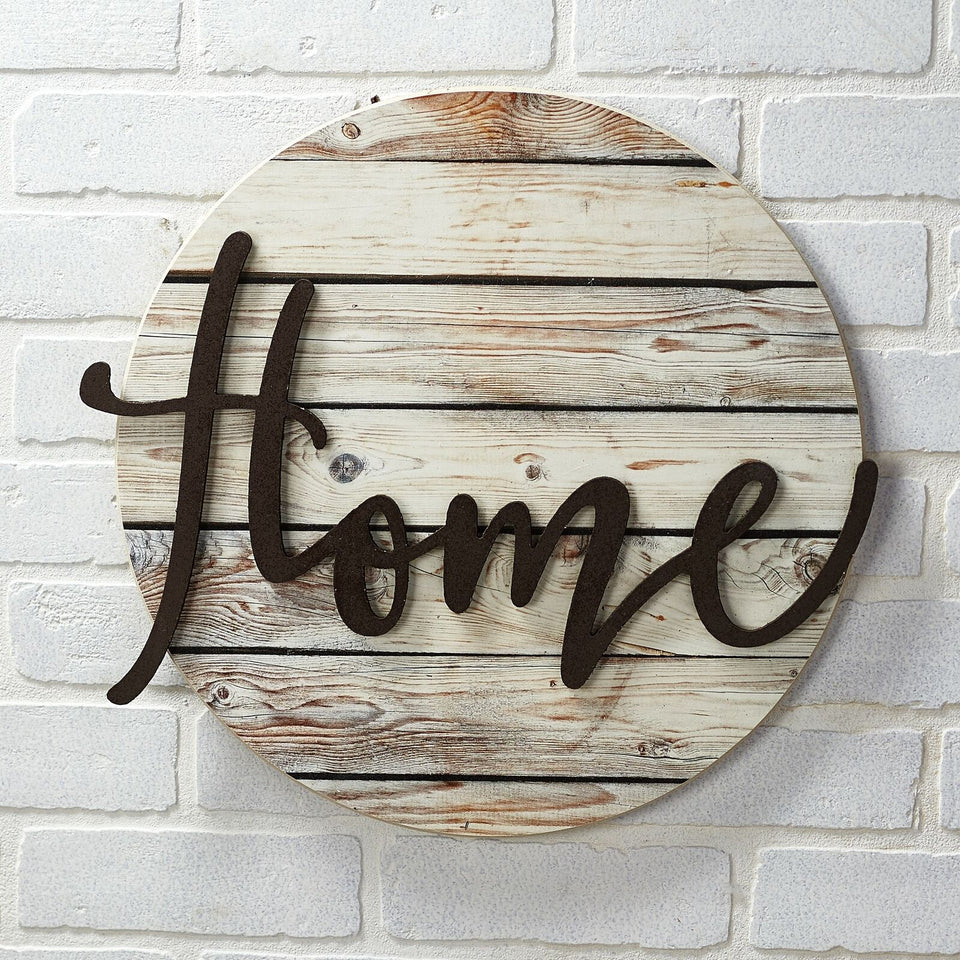 "Home" Wall Plaque with Farmhouse Embellishments - Sentiment Word Art Sign
