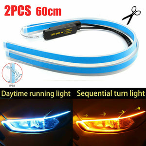 2 x 60CM Slim Amber Sequential Flexible LED DRL Turn Signal Strip for Headlight 645312047048