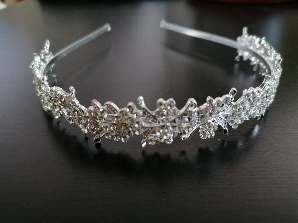 NEW Silver Wedding Bridal Tiara Rhinestone Flower Crystal Crown Pageant Headband