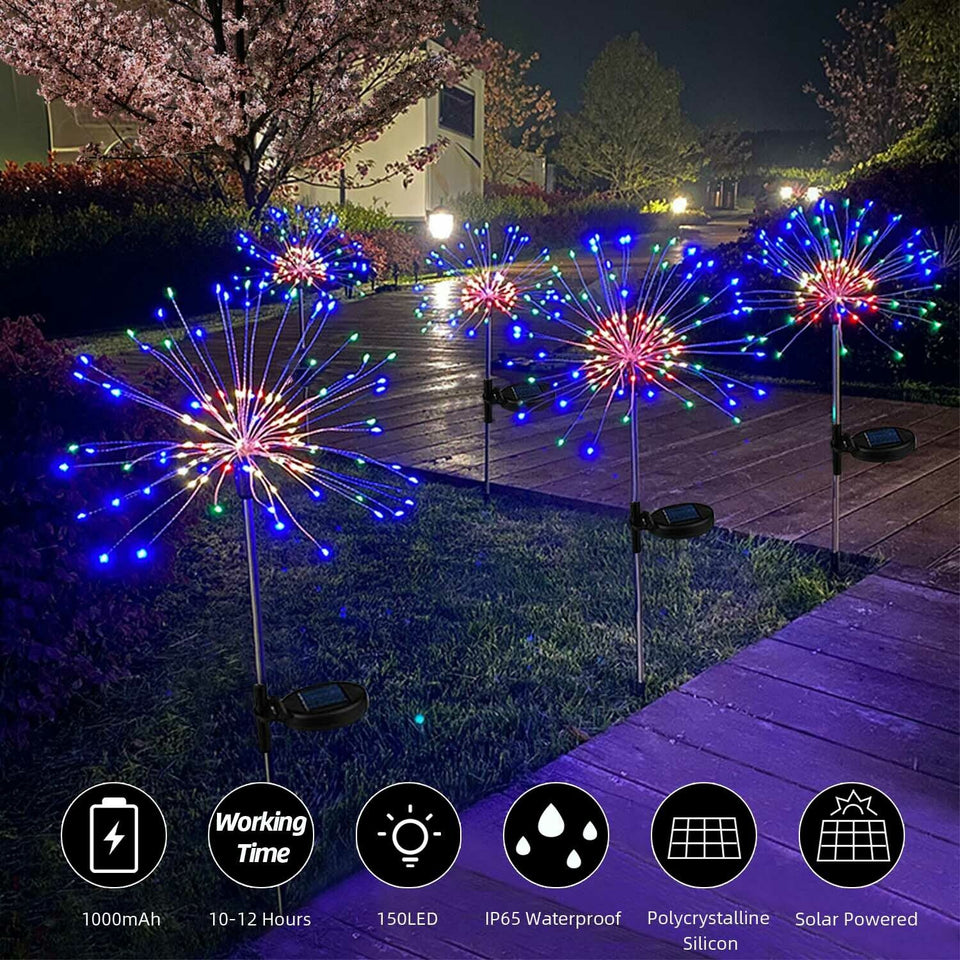 150 LED Solar Firework Starburst Lights Fairy Lamp Outdoor Garden Path Decor USA