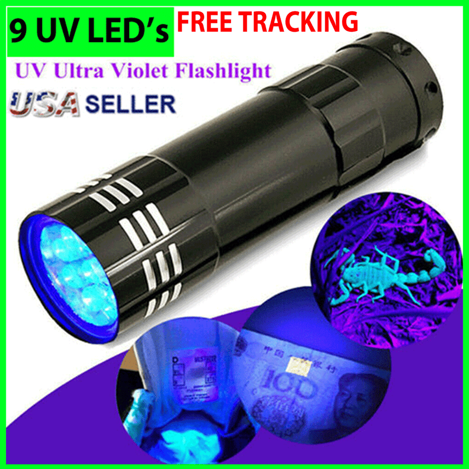 UV 9 LED Flashlight Ultra Violet Mini Tactical Blacklight Light Black Torch 395