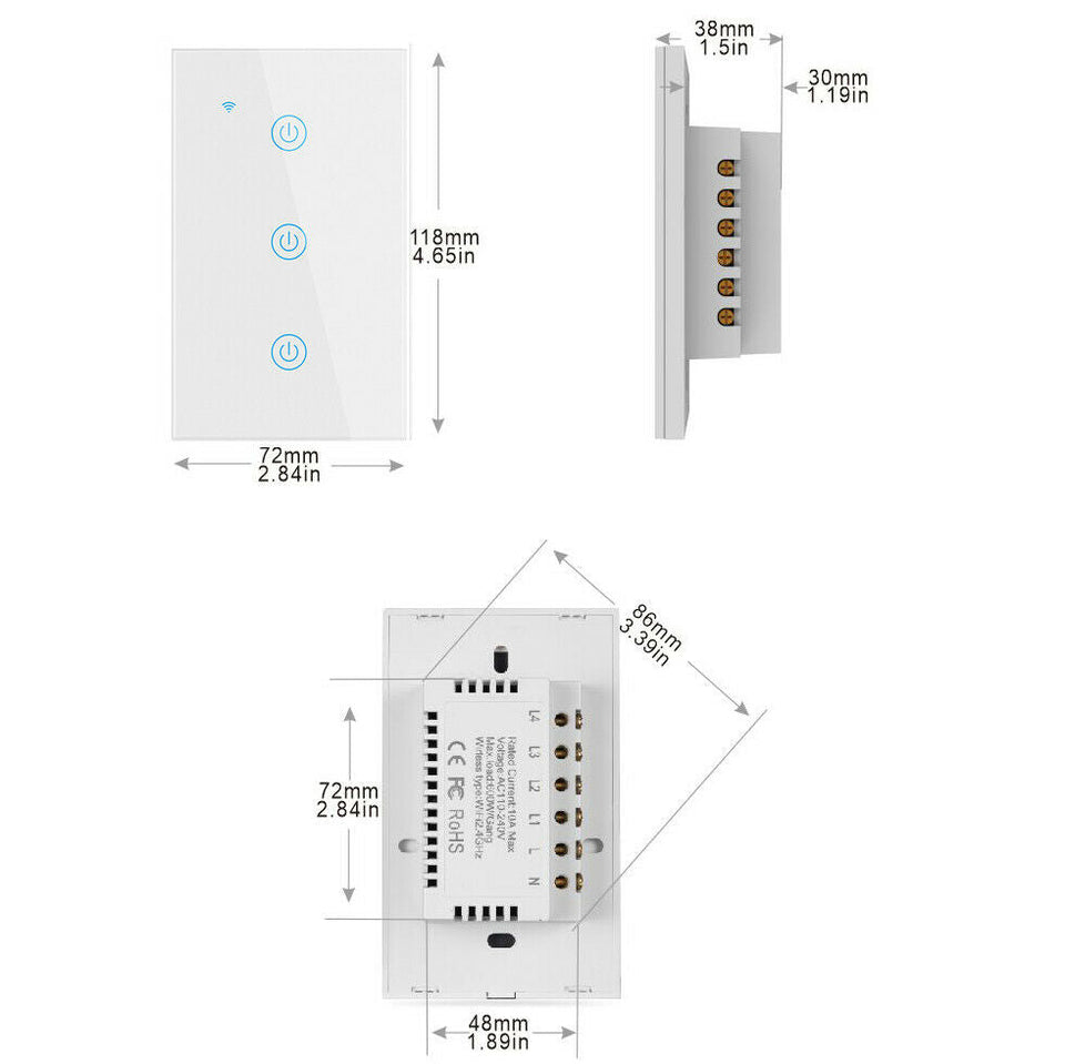 1/2/3/4 Gang WiFi Smart Wall Touch Light Switch Glass Panel for Alexa/Google APP