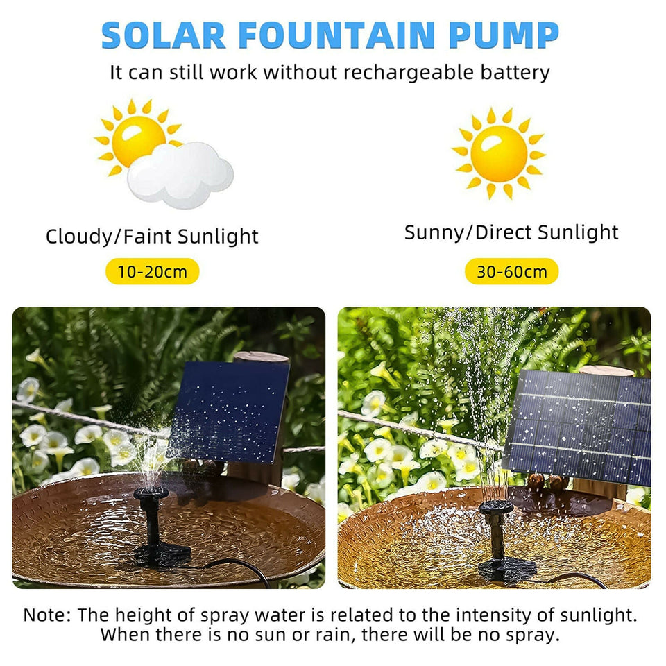Solar Power Fountain Water Pump Submersible Bird Bath Pond Garden Decor US
