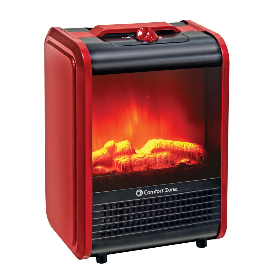 Comfort Zone 1200 Watt Mini Ceramic Fireplace Heater w/ 3D Flame Effect CZFP1