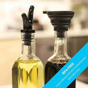 Zeppoli Oil and Vinegar Bottle Dispenser Set with Stainless Steel Rack and Cork