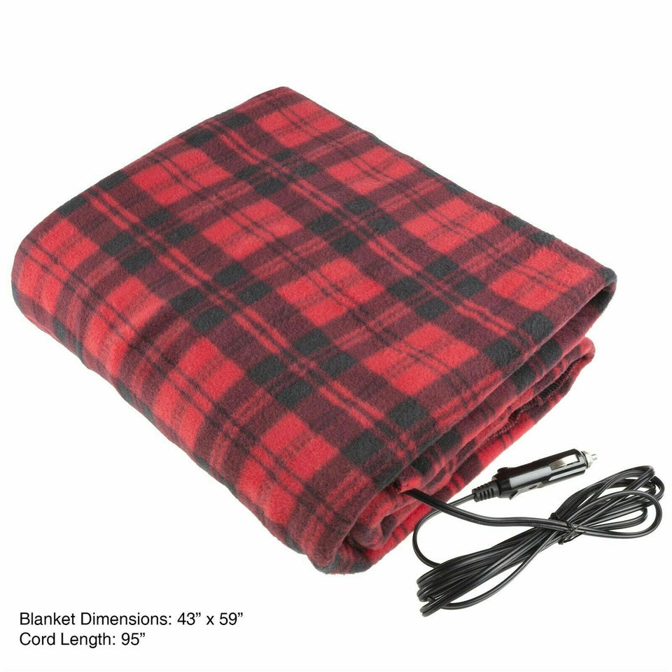 Electric Red Plaid Car Heated Blanket for Automobiles - Heats up With 12 Volts 886511978171