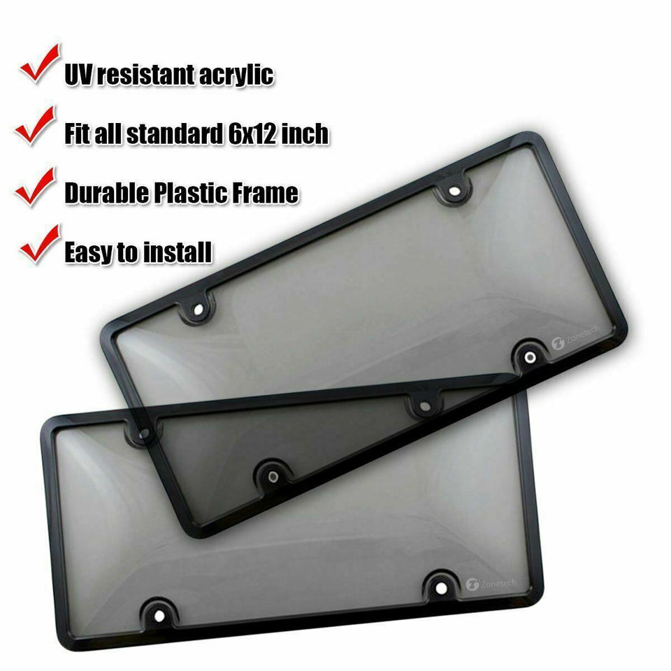 Zone Tech 2x Clear Tinted Smoked License Plate Tag Shield Cover and Frame Auto