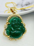 Jade Jewelry Smiling Buddha Pendant Charm With 18K Gold Plated Chain Necklace