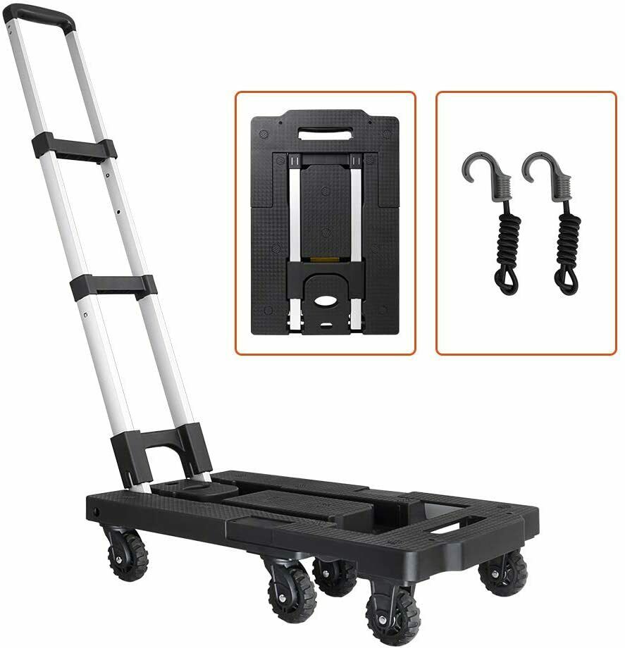 Portable Luggage Cart w/330Lb Capacity Aluminum Hand Truck and Dolly 7 Wheels
