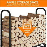 4ft Metal Firewood Log Rack w/ Waterproof Cover, Iron Log Holder Outdoor Indoor