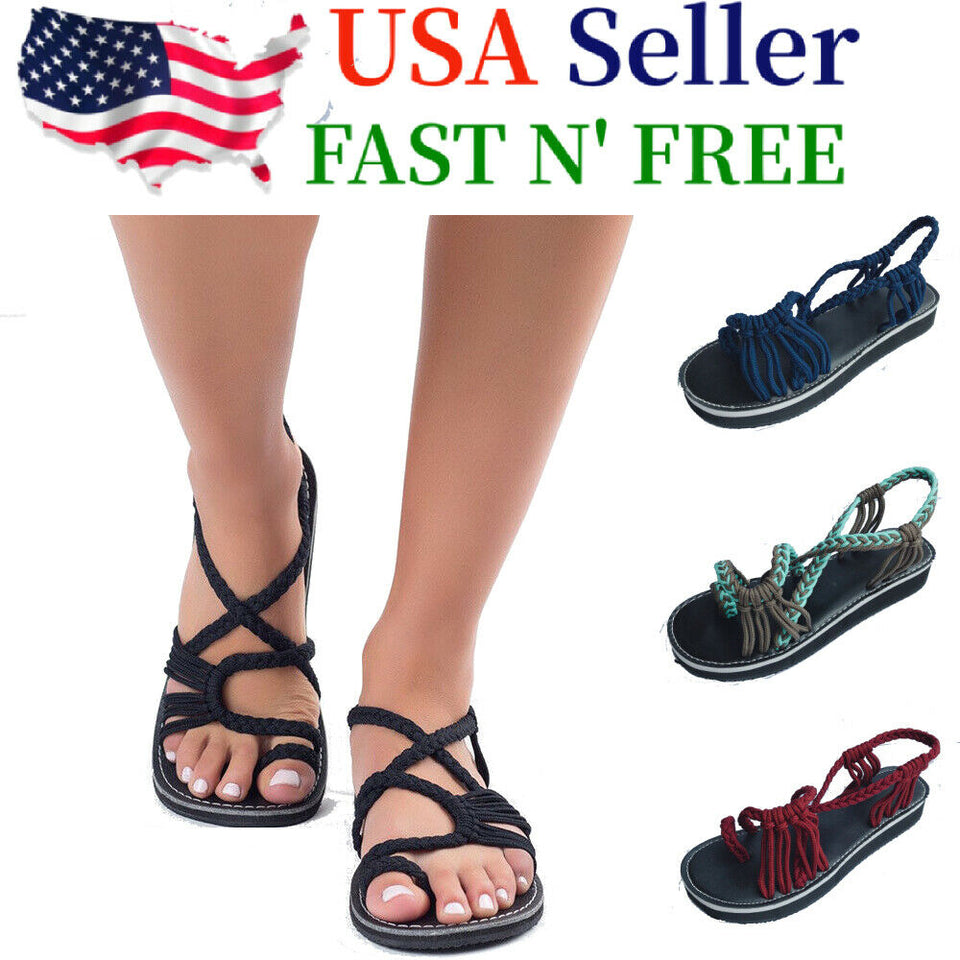 Bohemian Flat Flip Flops Bandages Beach Shoes Summer Casual Sandals Womens US