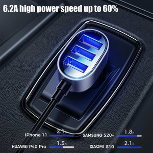 6.2A Fast Charging Car Charger 31W Multi 5 USB Ports Adapter For iPhone Samsung
