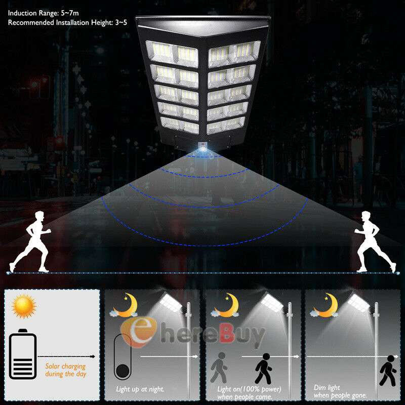 Solar LED Street Light Radar PIR Motion Sensor Wall Lamp Road Park Walkway Bulb