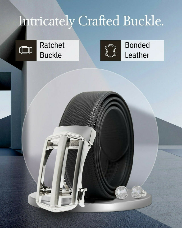 Bonded Leather Belt Mens Ratchet Dress Belts With Adjustable Automatic Buckle
