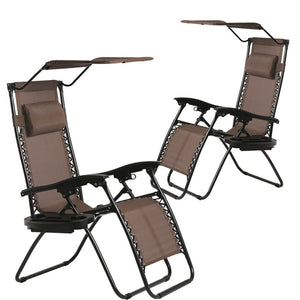 New 2 PCS Zero Gravity Chair Lounge Patio Chairs with canopy Cup Holder HO20