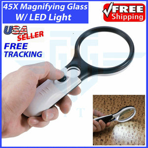45X Magnifying Glass Handheld Magnifier 3 LED Light Reading Lens Jewelry Loupe