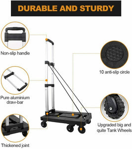 Portable Luggage Cart w/330Lb Capacity Aluminum Hand Truck and Dolly 7 Wheels