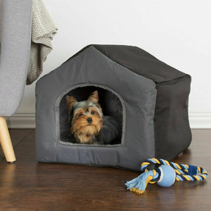Fabric Dog or Cat House with Removeable Plush Mat Pet Bed Small Gray