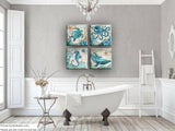 Bathroom Decor Wall Art Beach Theme Teal Canvas Prints 12"x12" Teal Sea Turtle