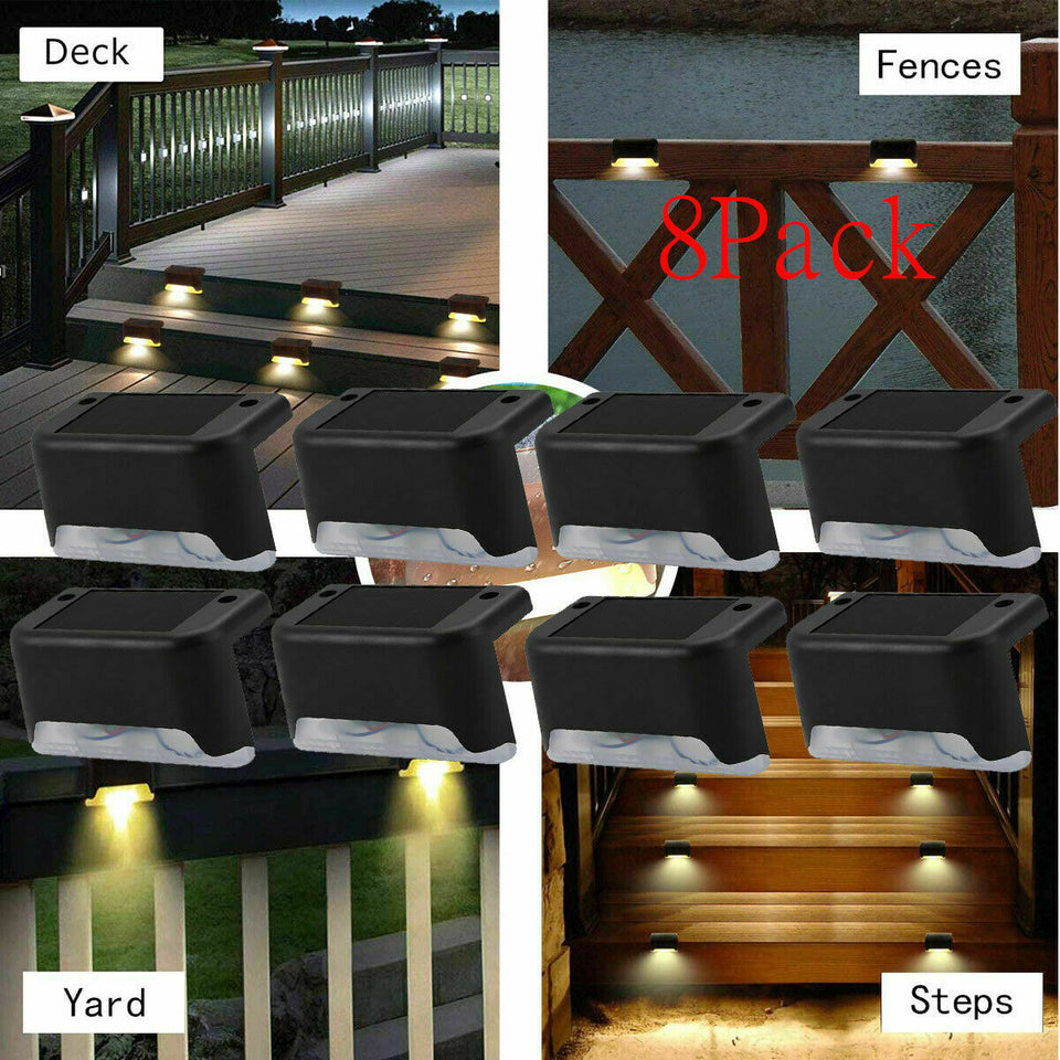 8 pack New Solar Deck Lights Outdoor Waterproof LED Steps Lamps for Stairs Fence