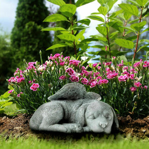 Pet Dog Memorial Sleeping Puppy Statue Angel Wings Grave Marker Keepsake