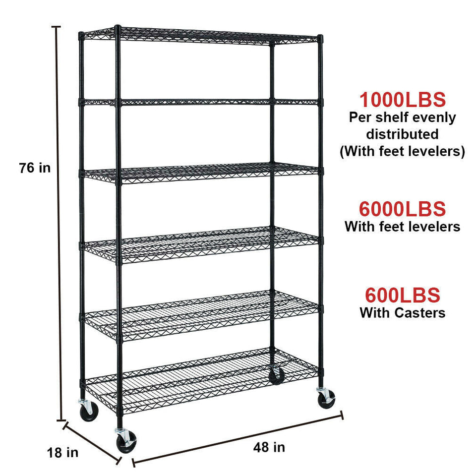 New 6 Tier Wire Shelving Unit NSF Metal Shelf Rack 2100 LBS Capacity 18”x48”x72”