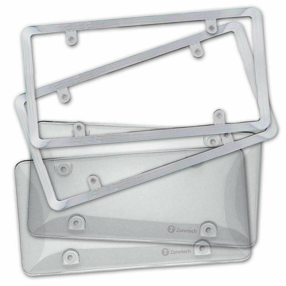 Zone Tech 2x Clear Tag License Plate Shield Cover and Chrome Frame Truck Car