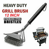 BBQ Brush Scraper 18" Stainless Steel Oven Grill Tool Cleaning Three-Head New