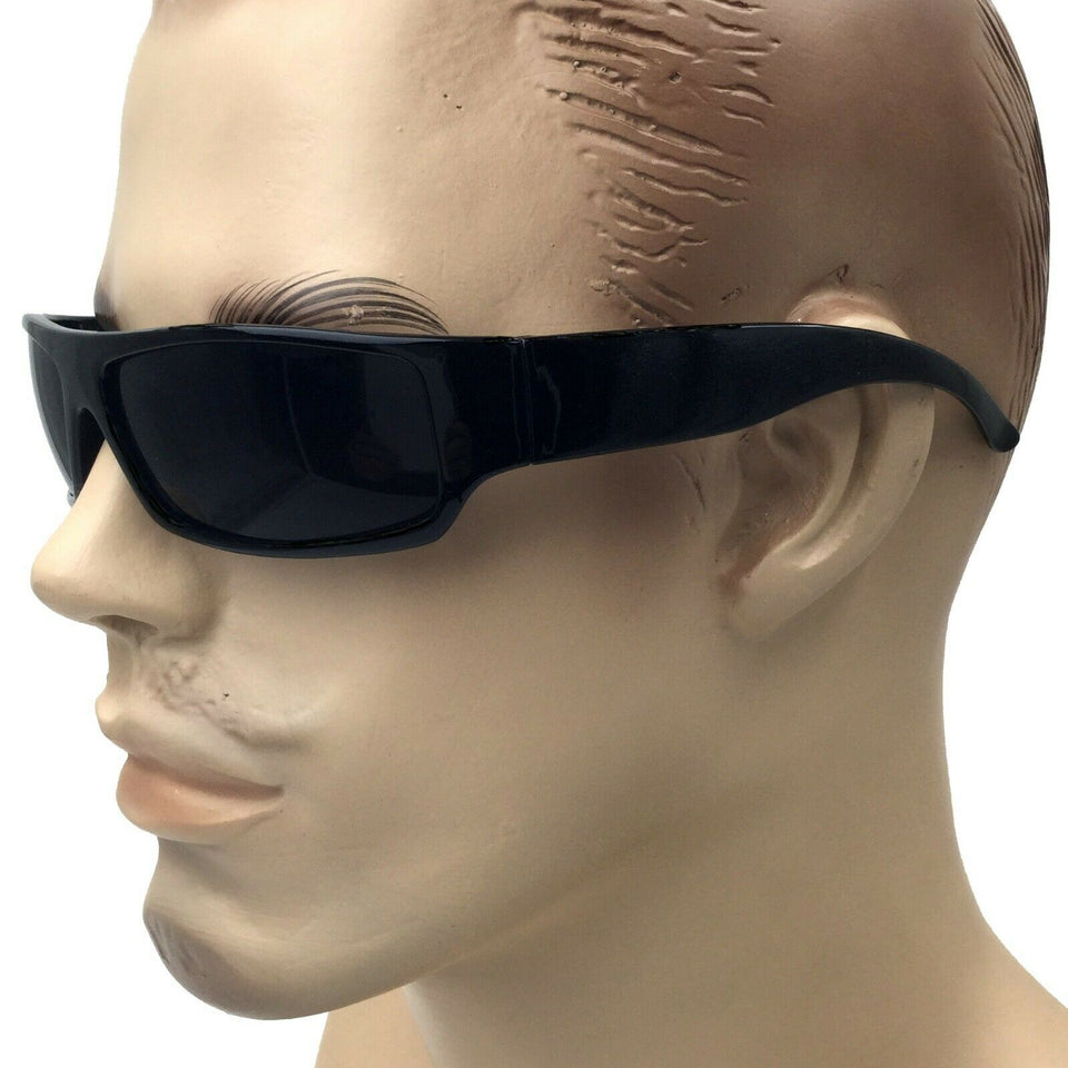 Black Super Dark Lens Gangster Style Sunglasses Slim Cholo Wrap Super OG LOC