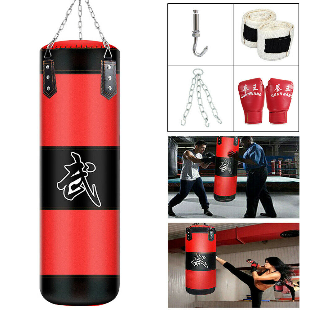 Unfilled Heavy Boxing Punching Bag Training Gloves Set Kicking MMA Workout 80CM